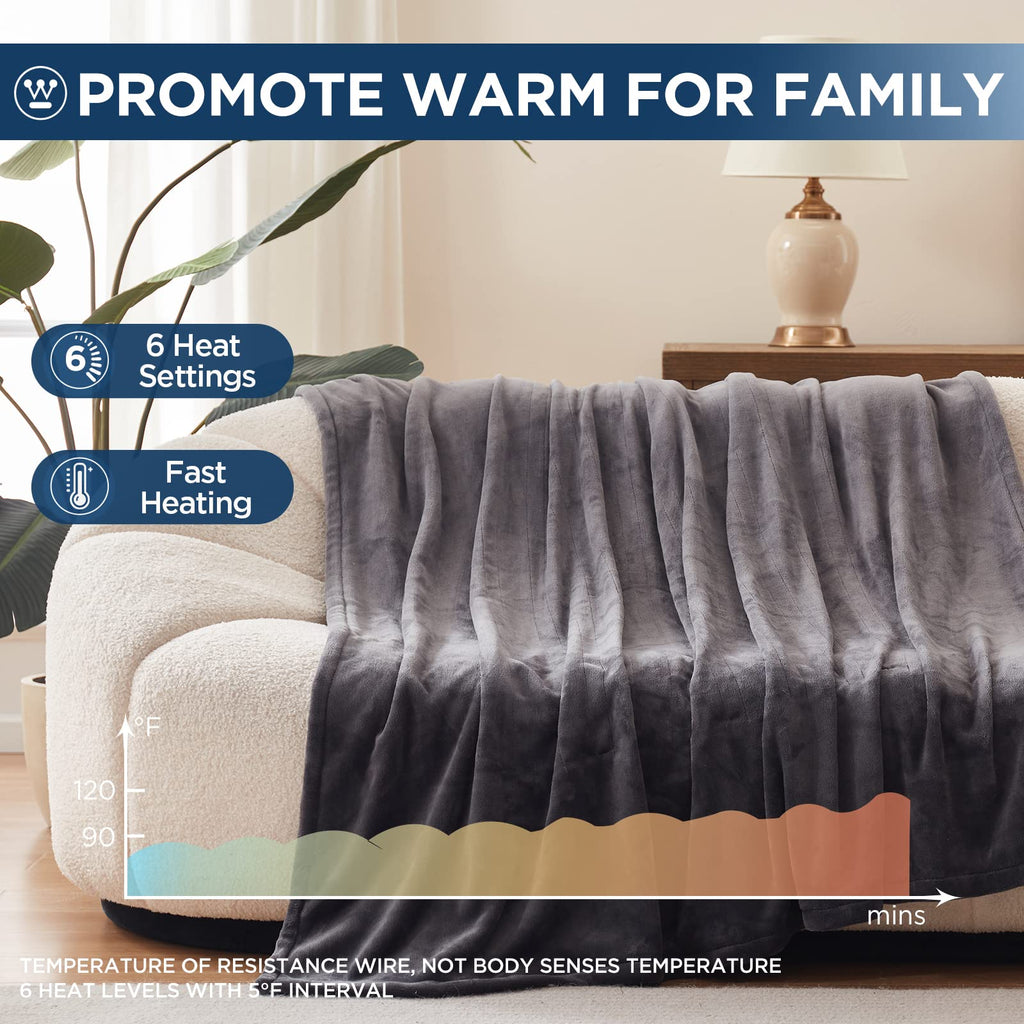 Manta eléctrica Westinghouse tamaño Queen, franela súper suave y acogedora 84" x 90" manta calefactable con 10 niveles de calentamiento rápido y apagado automático de 1-12 horas, lavable a máquina, certificación ETL y FCC, beige