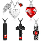 Fumete 5 Pcs Ashes Urn Necklace Keepsake Cremation Heart Cross Cubic Jewelry for Ashes Stainless Steel Memorial Locket Urn Keepsake Necklace for Women Men Loved Ones, 5 Styles