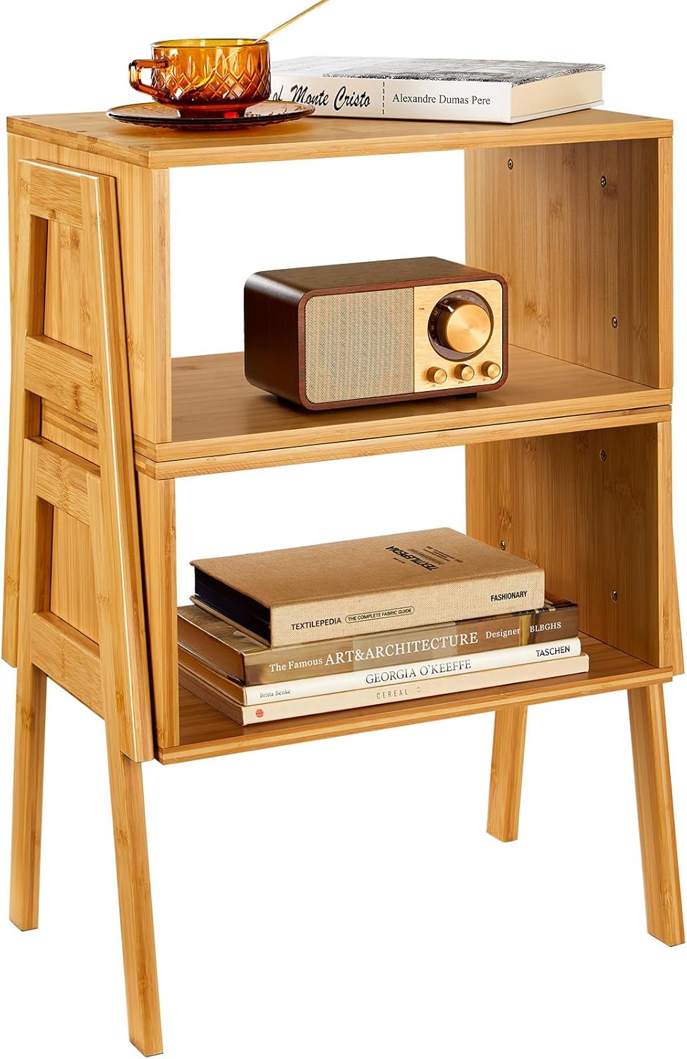 Pipishell Bamboo Stackable End Tables, Wood Living Room Nightstand, Bedside Tables for Bedroom Storage, Set of 2