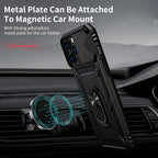 Vinve for iPhone 13 Pro Max Case with Slide Lens Cover, HD Screen Protector, Military Grade Drop Protection, Magnetic Rotated Ring Holder Kickstand Phone Case (Black)