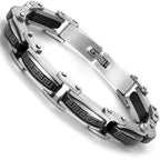 Urban Jewelry Stunning Solid Tungsten Link Bracelet for Men Polished Link, Puzzle, Ceramic Style (Silver, Black, 18K Gold Plated Option)