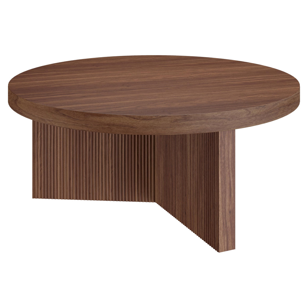 Henn&Hart 36" Fluted Round Wood Pedestal Low-Profile Coffee Table for Living Room, Family Room, or Office, Alder Brown