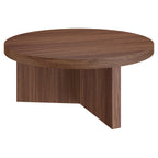 Henn&Hart 36" Fluted Round Wood Pedestal Low-Profile Coffee Table for Living Room, Family Room, or Office, Alder Brown