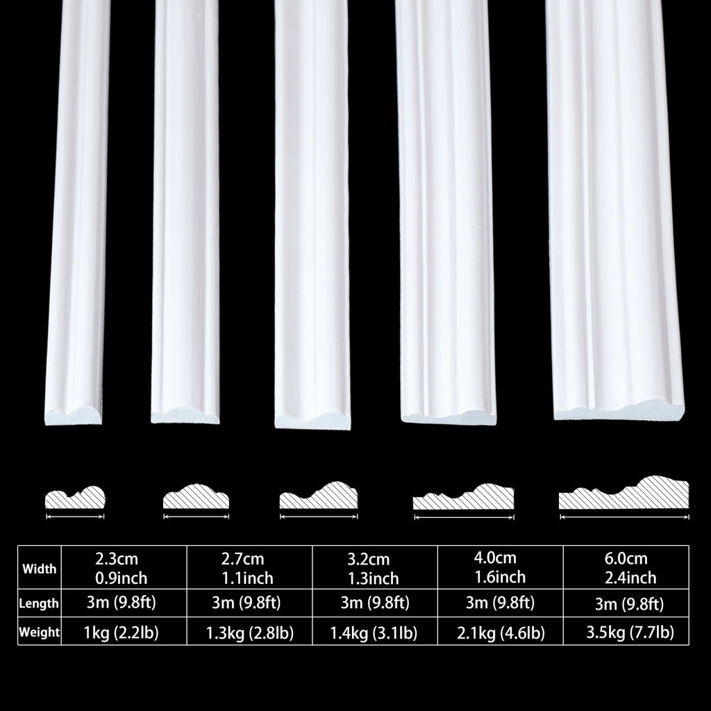 Coengwui Peel and Stick Wall Molding, Chair Rail Wainscoting Panel, Finish Trim for Home Decoration (Paintable White, 9.8ft x 0.9in)