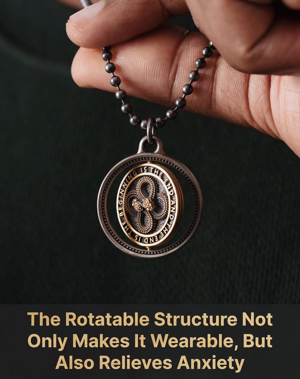 COPPERTIST.WU Rotatable Double Ouroboros Pendant Necklace Snake Charm Jewelry Gifts for Men Women, Brass&White Bronze