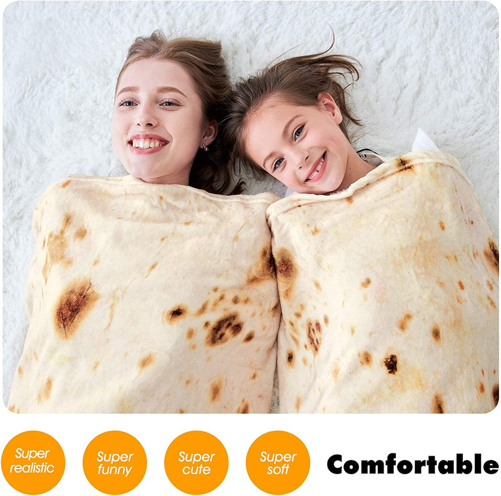 CASOFU Burritos Tortilla Tæppe, dobbeltsidet kæmpe mel-novelty tæpper til din familie, 285 GSM blødt og behageligt flannel taco tæppe. (Beige, 71 tommer)