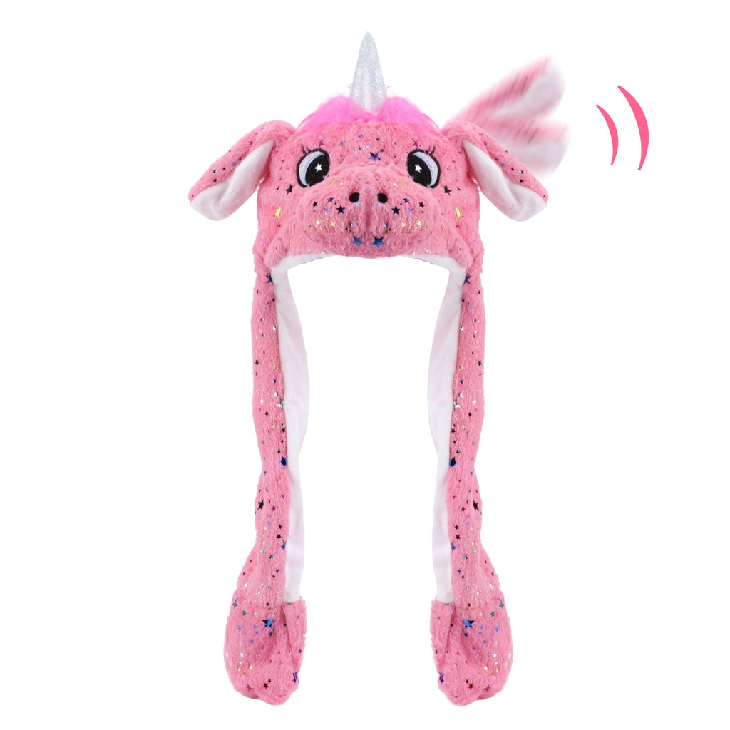 Animal Hat with Ears Moving Jumping Pop Up Beating Hat Plush Holiday Cosplay Dress Up Funny Gift for Kids