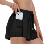 Sportlich bequeme, fließende Laufshorts für Damen, lässig im Sommer - Butterfly Lounge, schicke athletische Shorts, X-Small