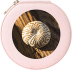 Petoskey Stone Print Round Leather Jewelry Box,Portable Mini Jewelry Home or Travel Storage Box,Used to Store Rings,Earrings,Necklaces,and Bracelets