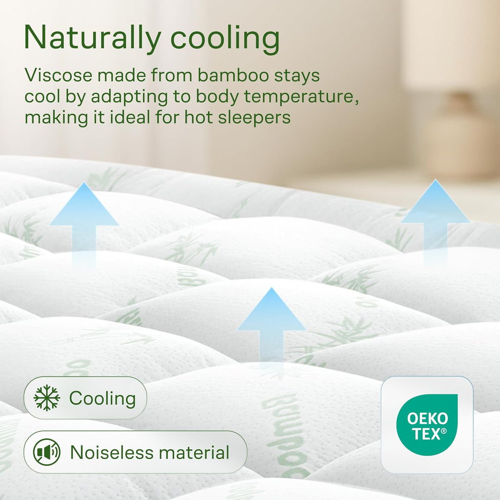 Niagara Sleep Solution Ultra Soft Queen Size Mattress Topper - Viscose Made from Bamboo Pillow Top Mattress Pad for Back Pain Relief - Naturally Cooling for Hot Sleepers, Green
