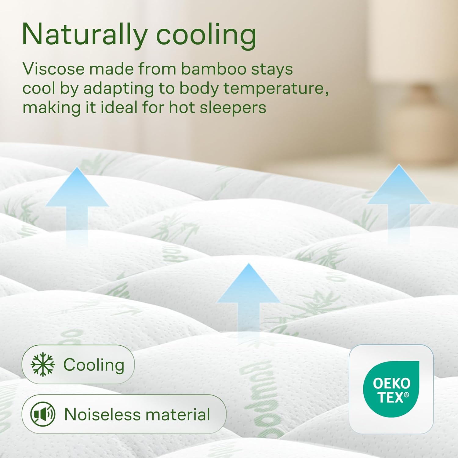 Niagara Sleep Solution Ultra Soft Queen Size Mattress Topper - Viscose Made from Bamboo Pillow Top Mattress Pad for Back Pain Relief - Naturally Cooling for Hot Sleepers, Green