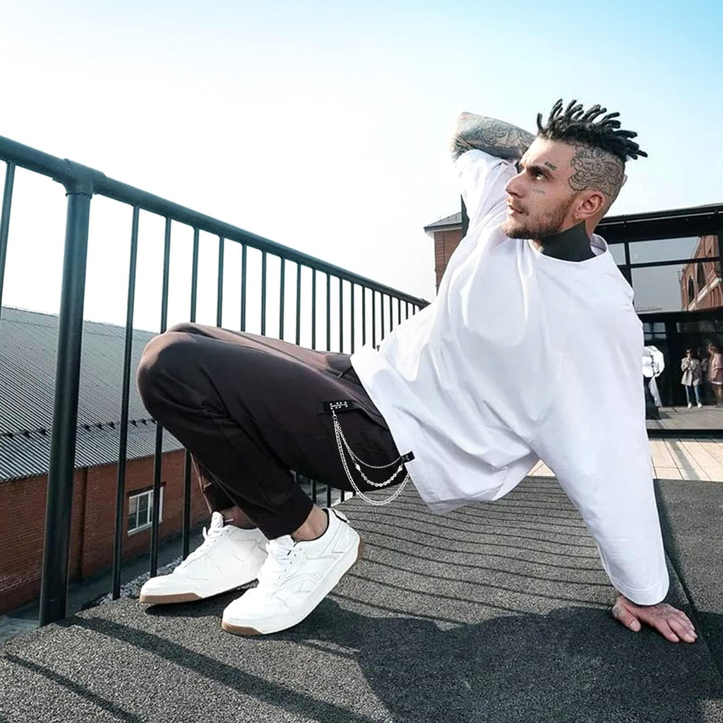 Chaîne de pantalon pour hommes femmes, chaîne de portefeuille crâne biker, longue chaîne de ceinture de poche cool EMO punk pour pantalons, porte-clés pour hip hop rock jean gothique