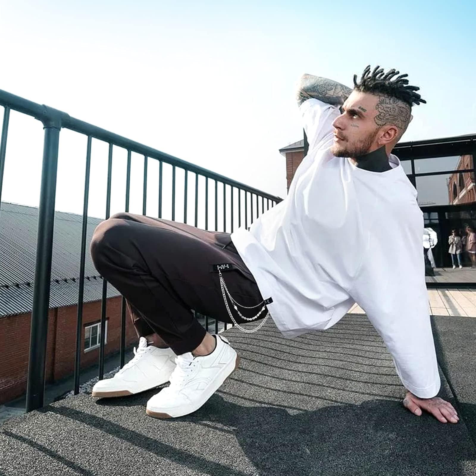 Chaîne de pantalon pour hommes femmes, chaîne de portefeuille crâne biker, longue chaîne de ceinture de poche cool EMO punk pour pantalons, porte-clés pour hip hop rock jean gothique