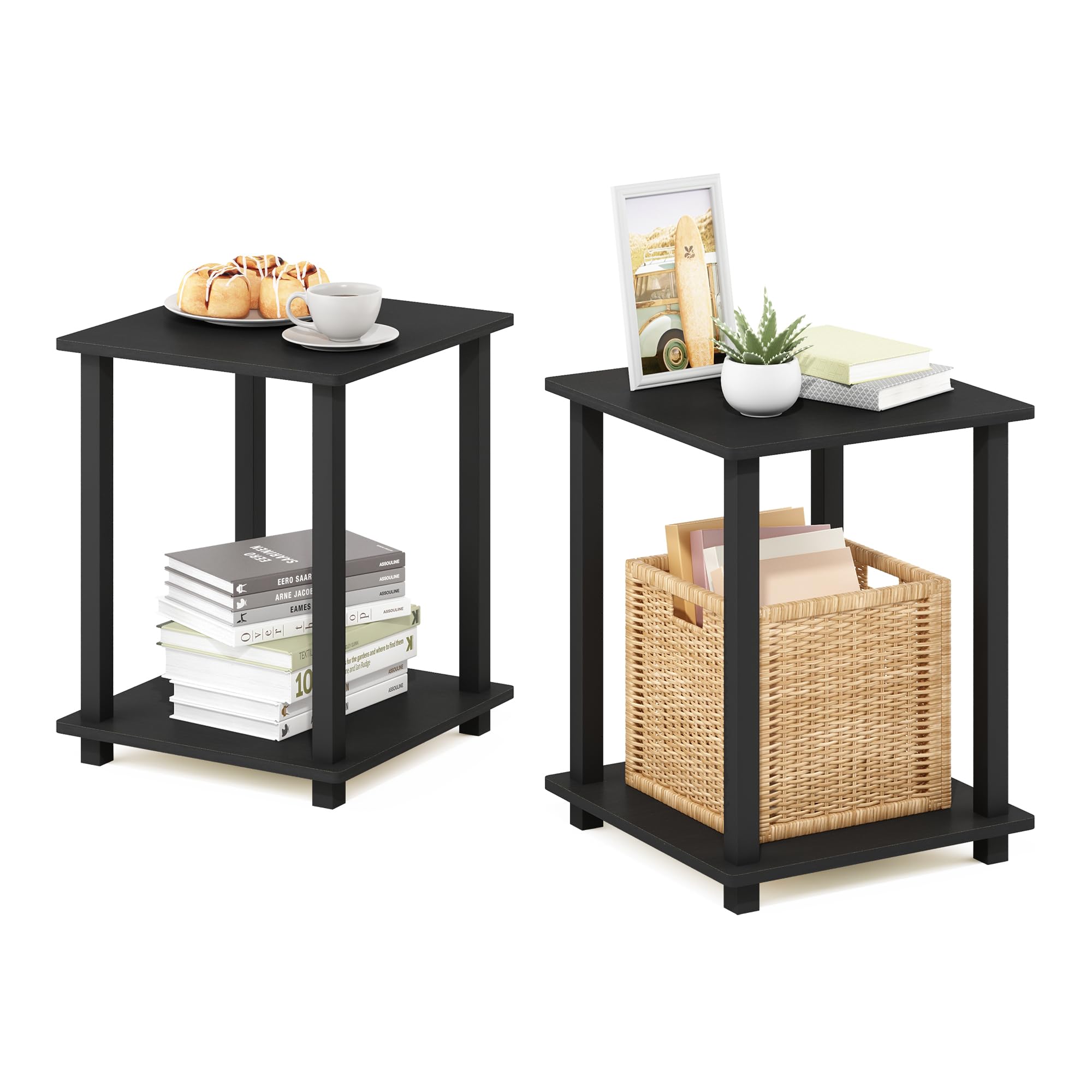 Furinno Simplistic Set of 2 End Table, Espresso/Black