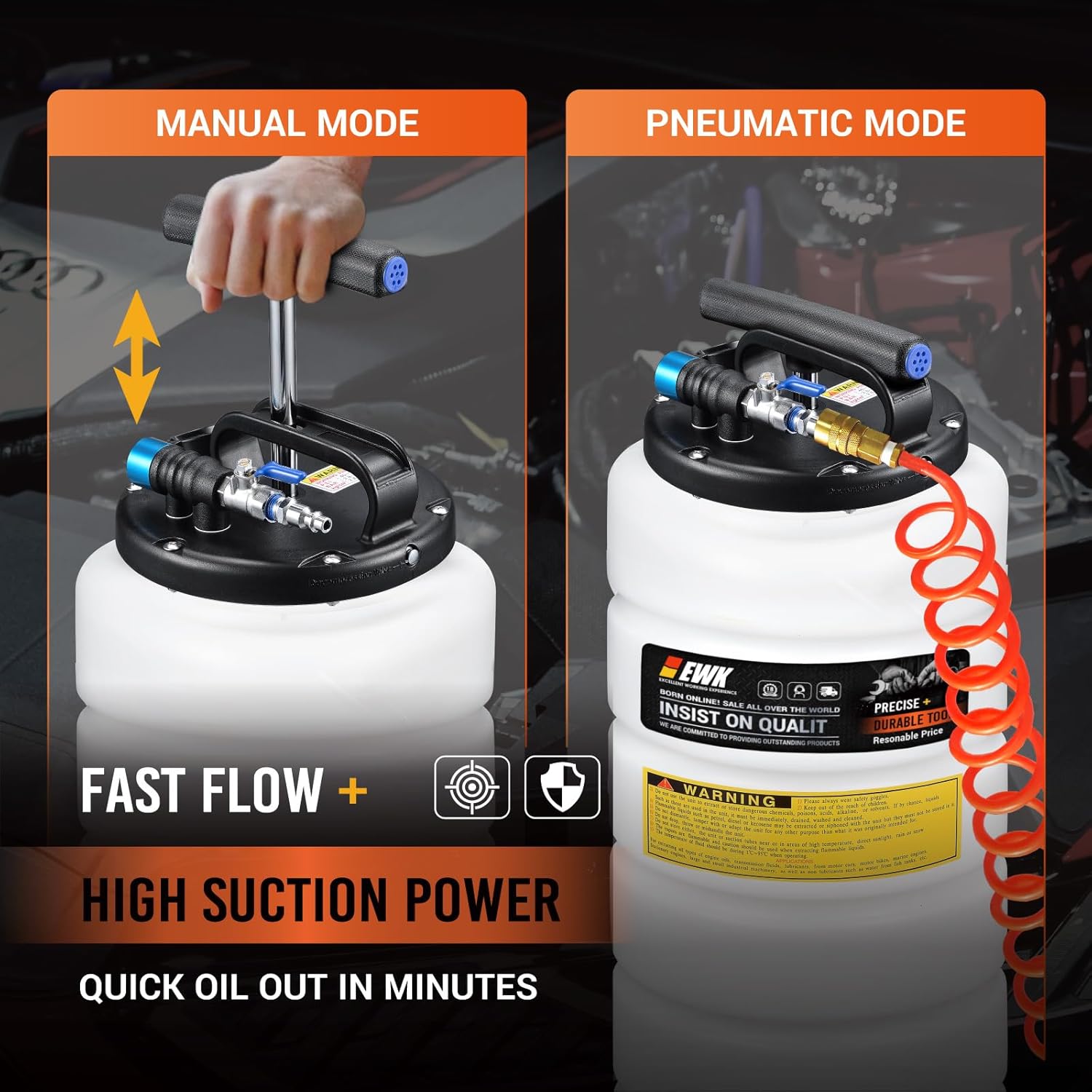 EWK 15L Pneumatic/Manual Oil Extractor Pump, Fluid Evacuator for Oil Change, Large Capacity Vacuum Evacuation Tool for Cars Trucks and Agricultural Machinery