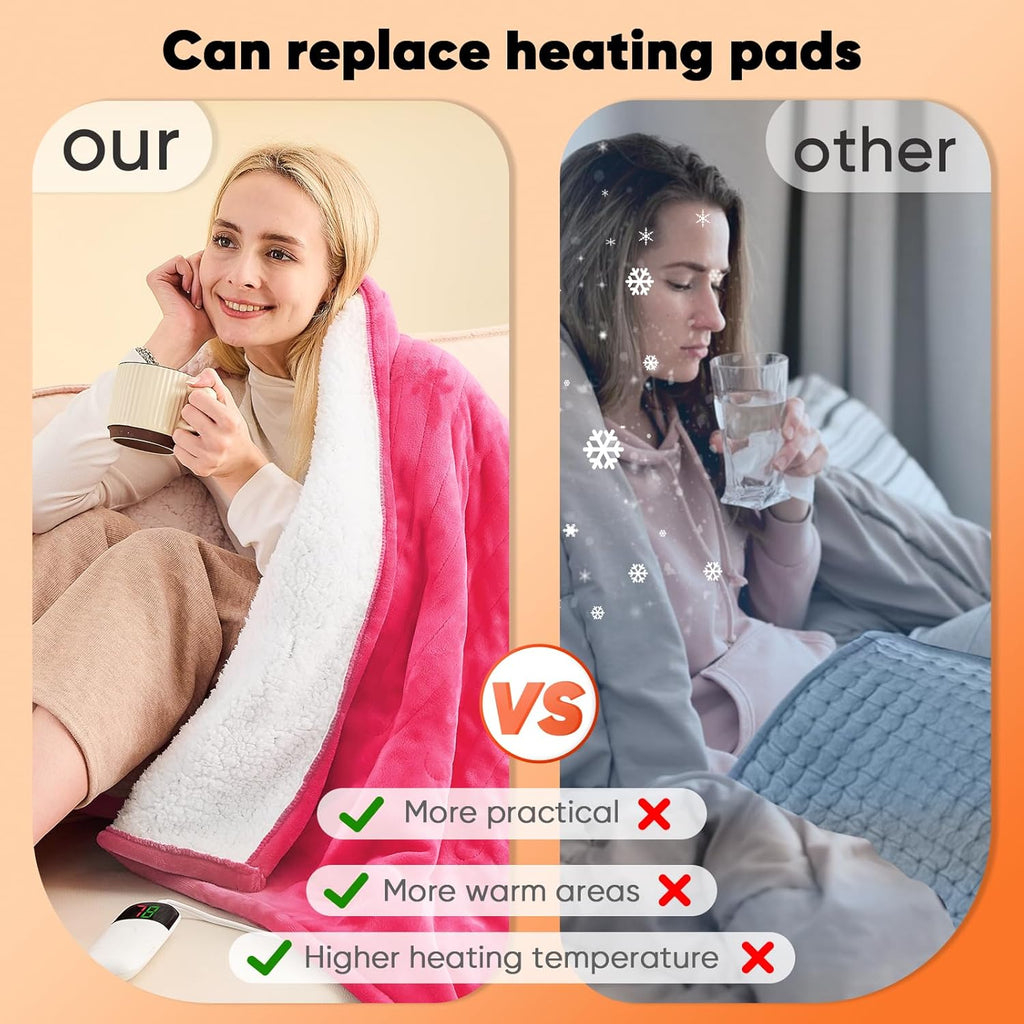 greenoak Heated Blanket Electric Throw 50"X60", Heating Blanket with 10 Heat Levels 1/2/4/6/8 Hours Auto-Off Overheat Protection, Flannel Sherpa Soft Warm Heater, ETL Certified Coral Pink