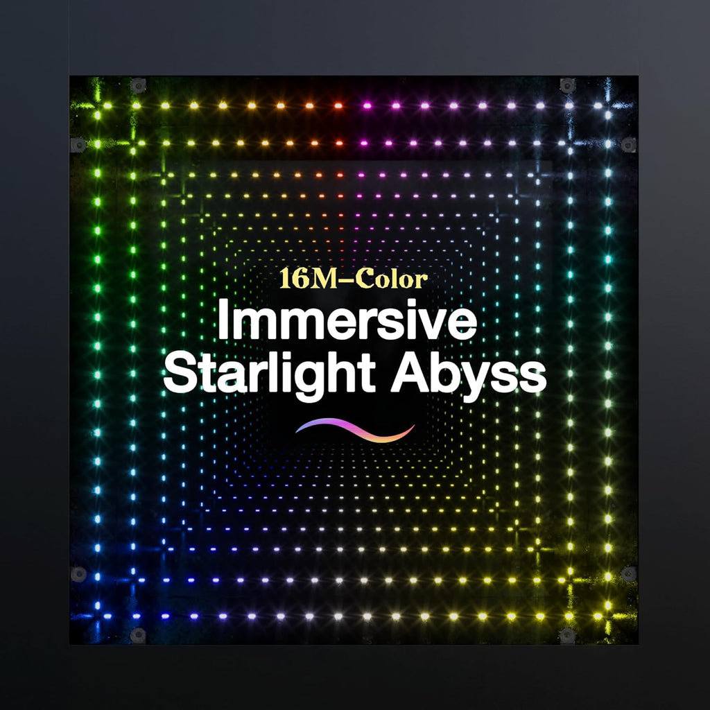 FKWin Black Modern Coffee Tables - Endless Depth Mirror Square Coffee Table with LED Lights, Black Table for Living Room, Tempered Glass-Top Center Tables, 31"