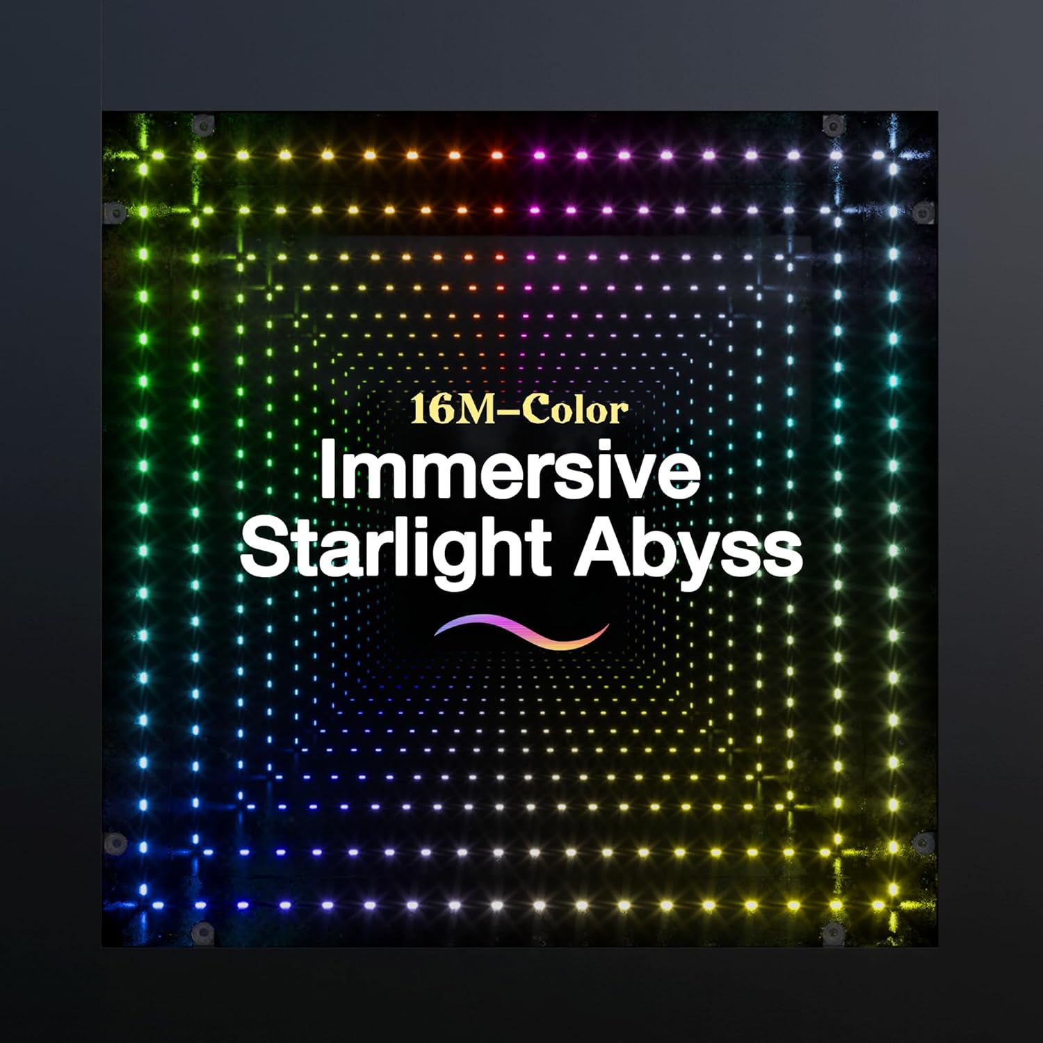 FKWin Black Modern Coffee Tables - Endless Depth Mirror Square Coffee Table with LED Lights, Black Table for Living Room, Tempered Glass-Top Center Tables, 31"