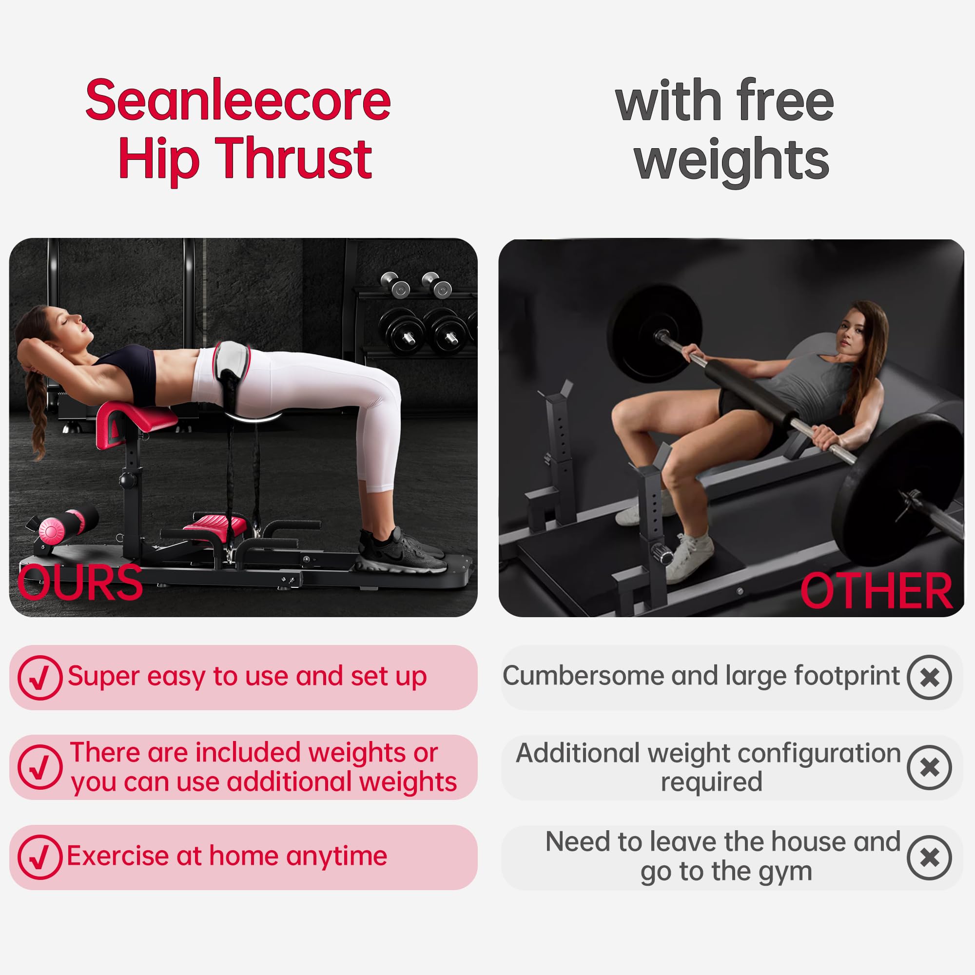 seanleecore Hip Thrust & Squat Machine for Home – Multi-Function Glute Builder, Leg & Core Strengthening Equipment – Adjustable Sissy Squat, Hip Thrusts, Squat Assist Machine for Home Gym