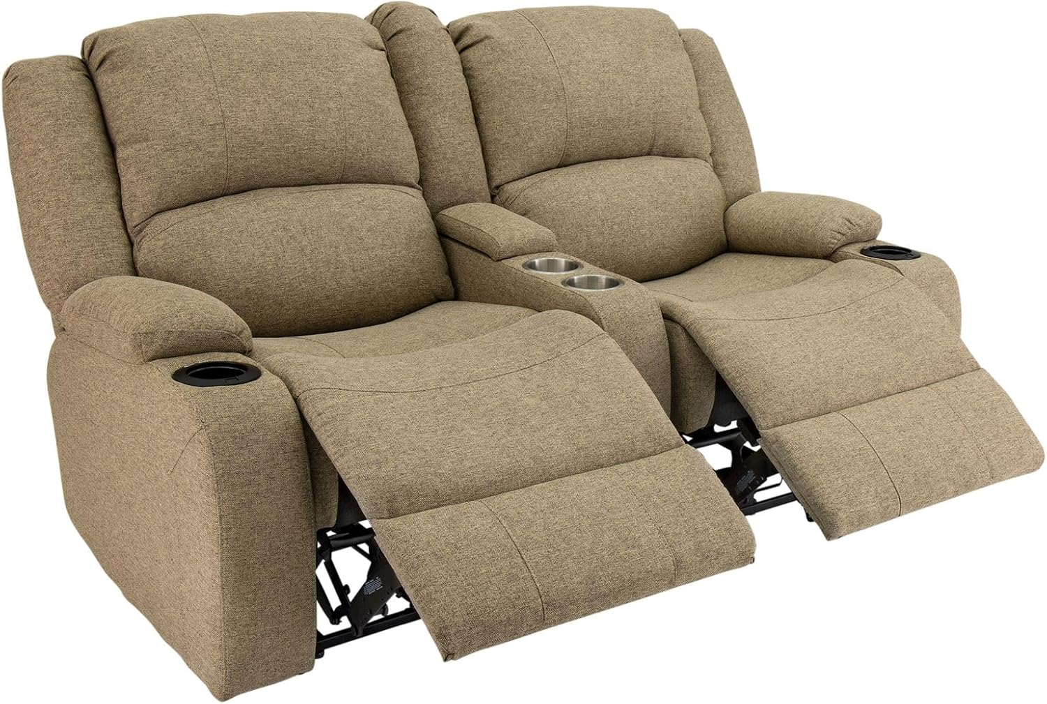 RecPro Charles 67" Double Recliner RV Sofa with Console and Cupholders | Zero Wall Loveseat for Camper | Wall Hugger Couch | Fifth Wheel Theater Seating | Replacement RV Furniture | Oatmeal Cloth