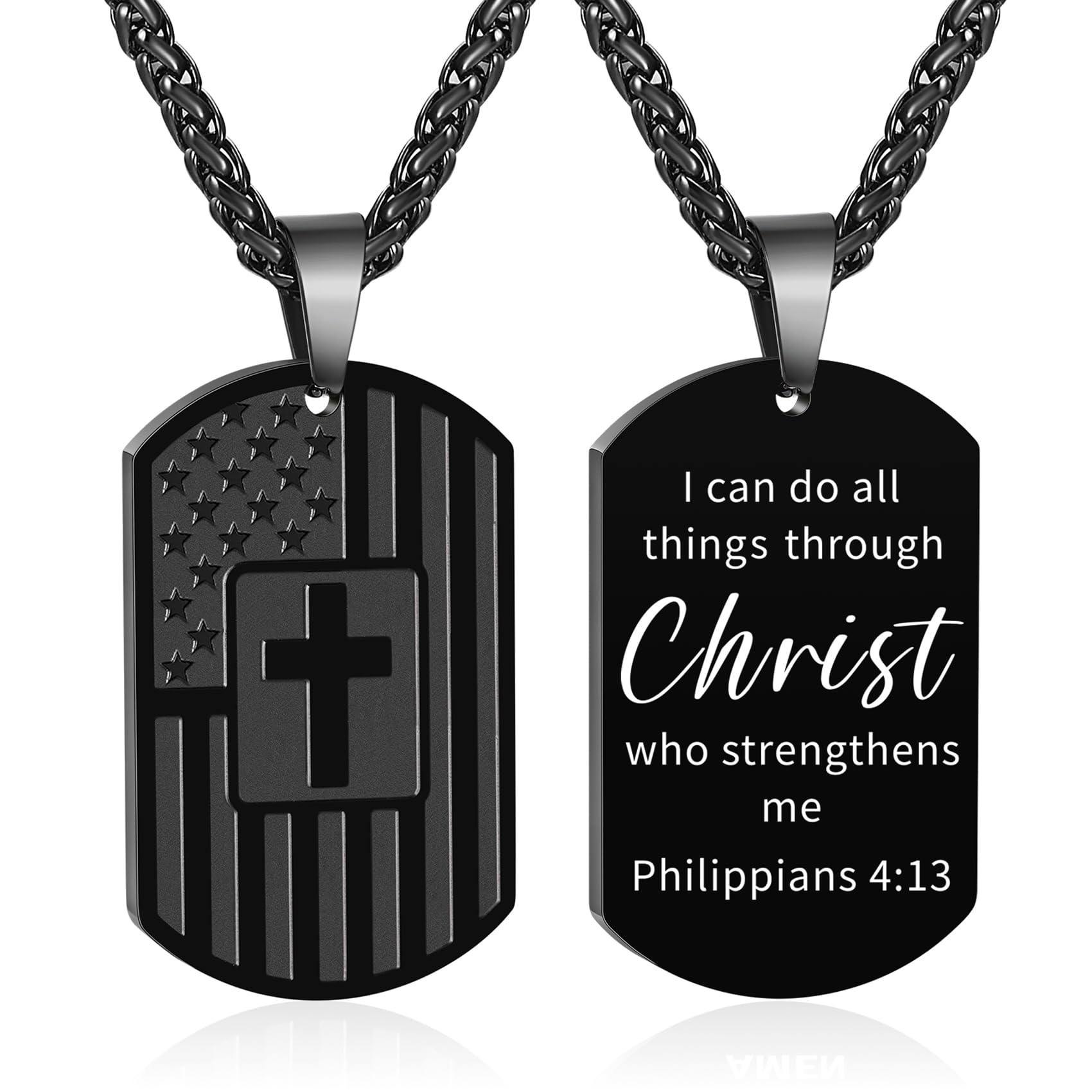 DuoDiner Graduation Gifts-American Dog Tag Necklace Bible Verse Pendant, First Communion Baptism Confirmation Religious Graduation Gifts for Him Boys Men Kids Teens Dad