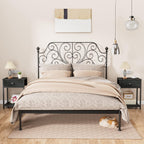 Furologee Nightstands Set of 2, Industrial End Table with Fabric Drawer&Storage Shelf, Small Bedside Table Organizer for Small Space for Living Room, Tall 23.6" Night Stand for Bedroom, Black Oak