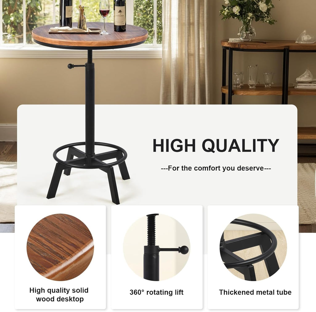 LOKKHAN Adjustable Swivel Bar Table 30"-35.4" Round Wood Tabletop 23.6" Dia, Rustic Industrial Kitchen Dining Living Party Office Coffee Bistro Breakfast Pub Table,Space-Saving