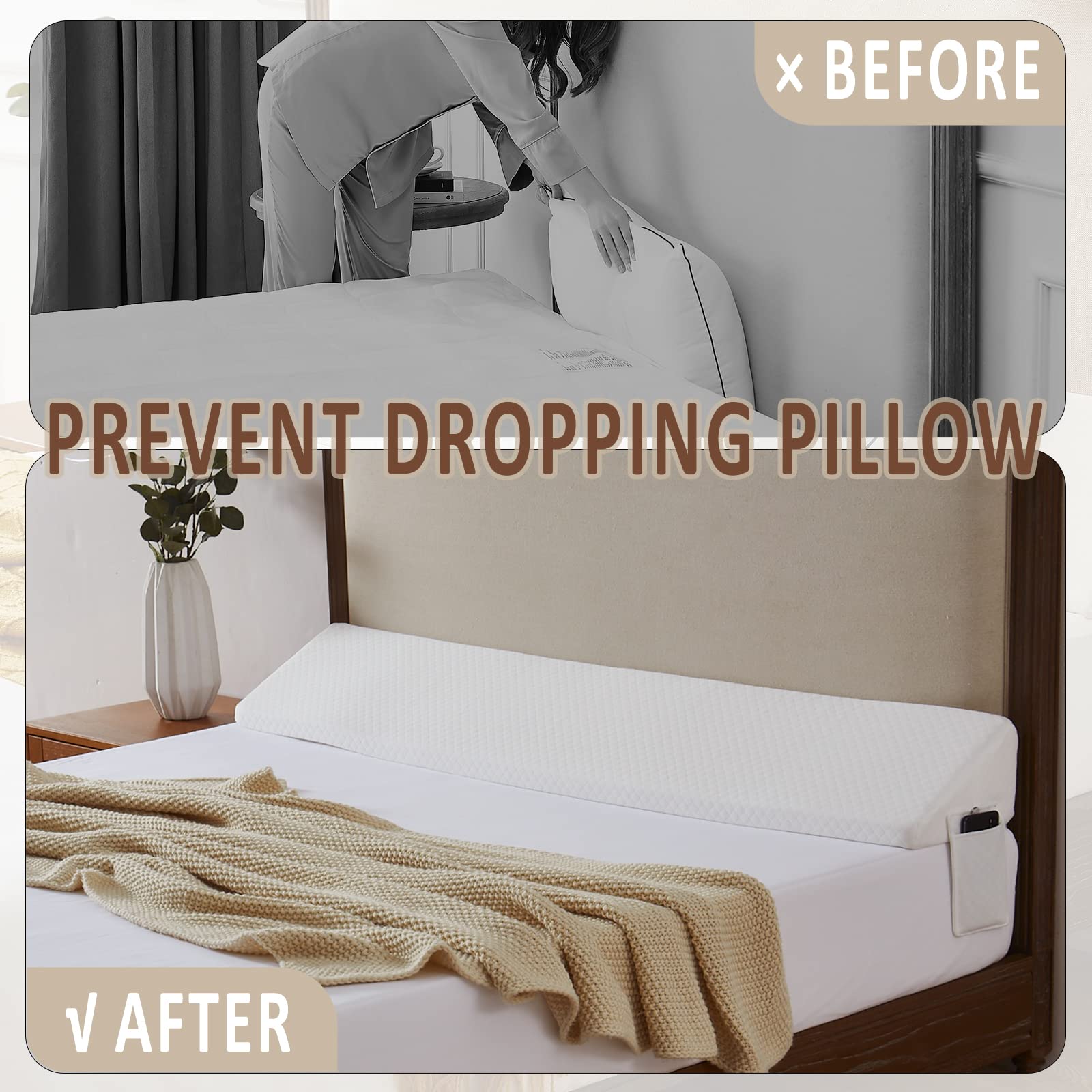 Homemate King Size (76"x10"x6") Bedwig Kussen voor Hoofdeinde - Bedkloofvuller (0-8") - Driehoekige Steunkussen Wig - Wit