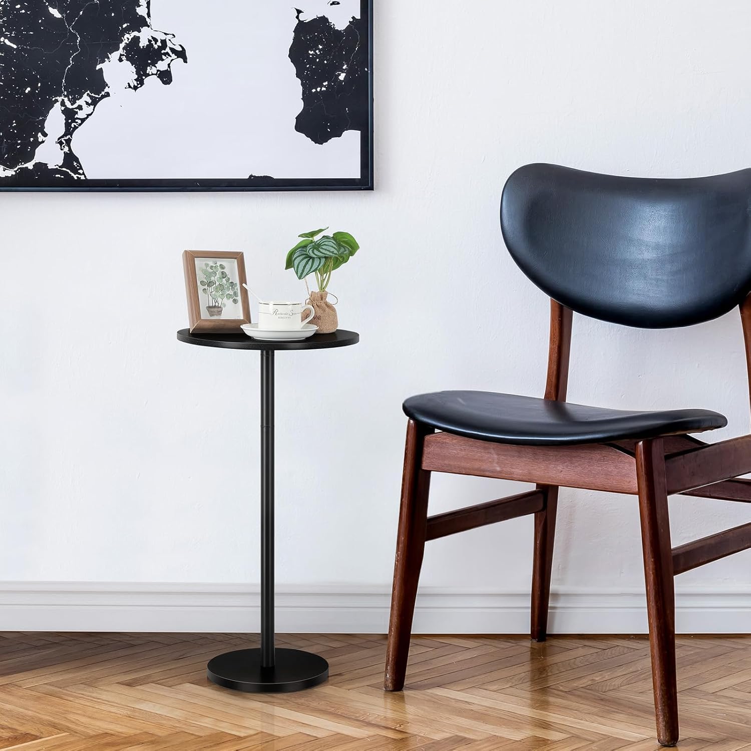 Vrisa Drink Table Small End Table Set of 2 Round Pedestal Side Table Martini Table Modern Coffee Table for Small Spaces, Living Room, Bedroom, Sofa Couch Chair, Black