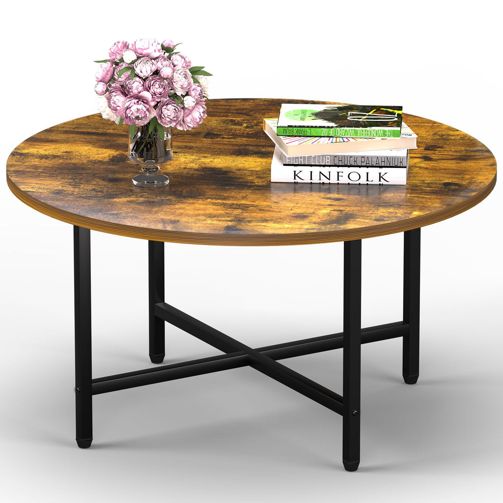 Coffee Table, 23.6" Coffee Tables for Living Room, Round Coffee Table with Metal Frame, Floor Table for Sitting on The Floor, Home, Office, Black