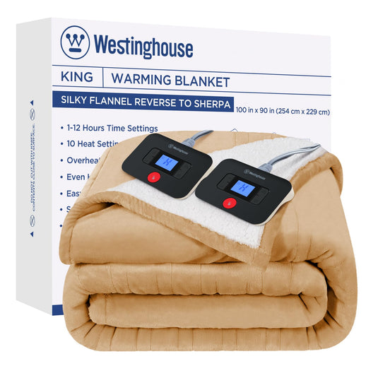 Westinghouse Heated Throw Blanket, Electric Blanket Throw with 6 Heating Levels and 2-10 Hours Time Settings, Flannel to Sherpa Super Cozy Heated Blanket Machine Washable, 50x60 inch, Charcoal