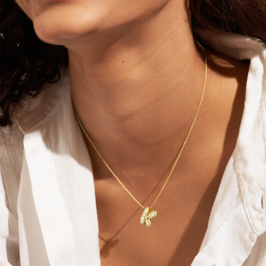 Collier Lettre Bulles KissYan, Pendentif Initiale Ballon Plaqué Or 14K, Collier Chaîne Boîte, Bijoux Délicats Pavé CZ, Cadeau pour Femmes (15mm A)
