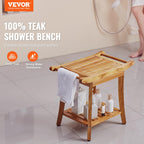VEVOR Teak Shower Bench, 22 x 14.4 x 18.5 in, Waterproof Wood Shower Stool with Storage Shelf Handle Non-Slip Feet, 300 lbs Maximum Load Capacity Shower Chair Seat, for Bathroom Indoor and Outdoor Use