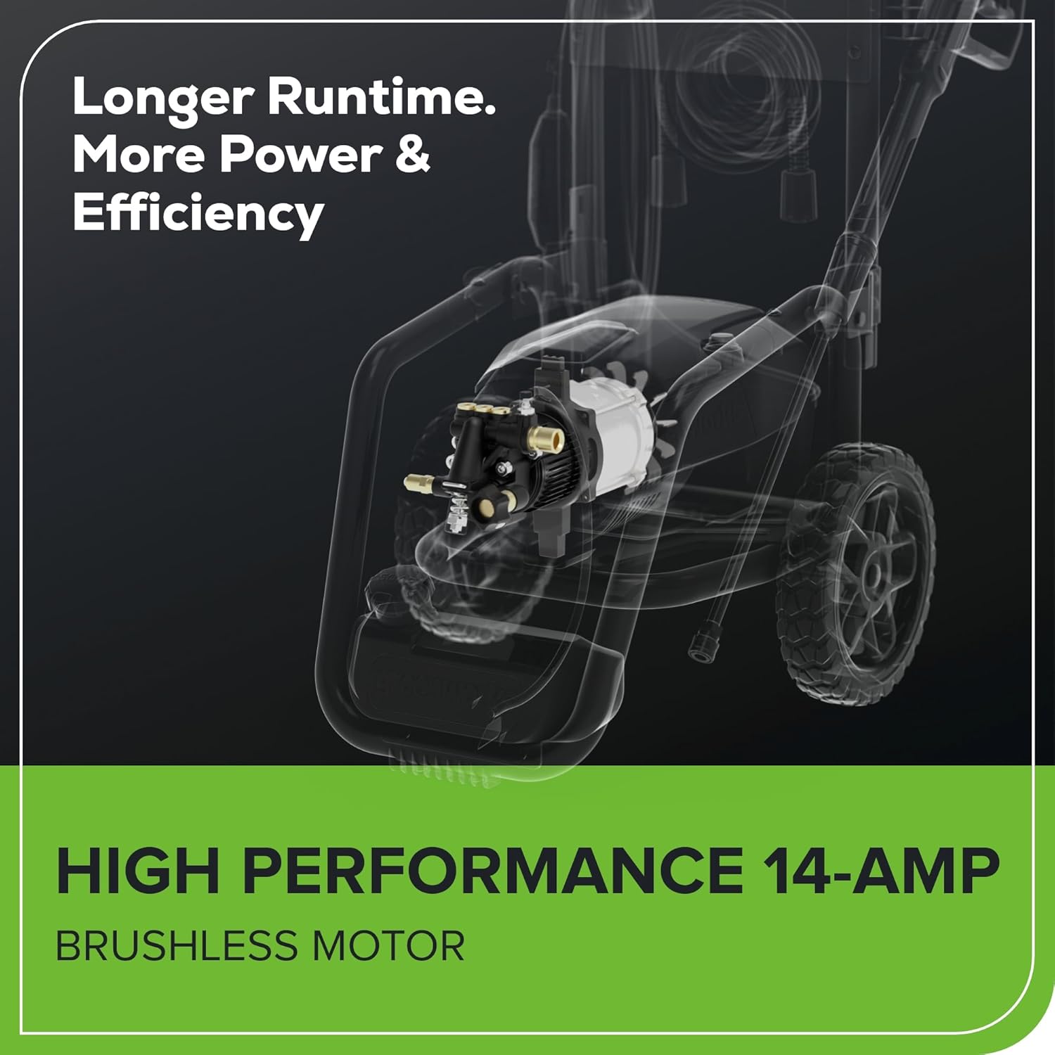 Greenworks Pro Brushless 3000 PSI (CSA Certified) 2.0 GPM Max / 1.1 GPM Electric Pressure Washer (Foldable Handles, Rugged Steel Frame, 25 FT Hose, 35 FT GFCI Power Cord)