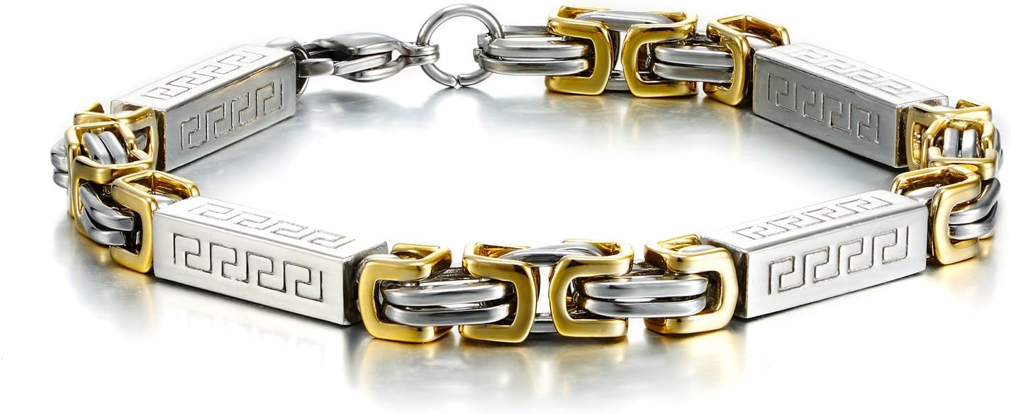 Urban Jewelry Impressive Men's Stainless Steel Bracelet Byzantine Chain, Gold Silver, 9 Inch