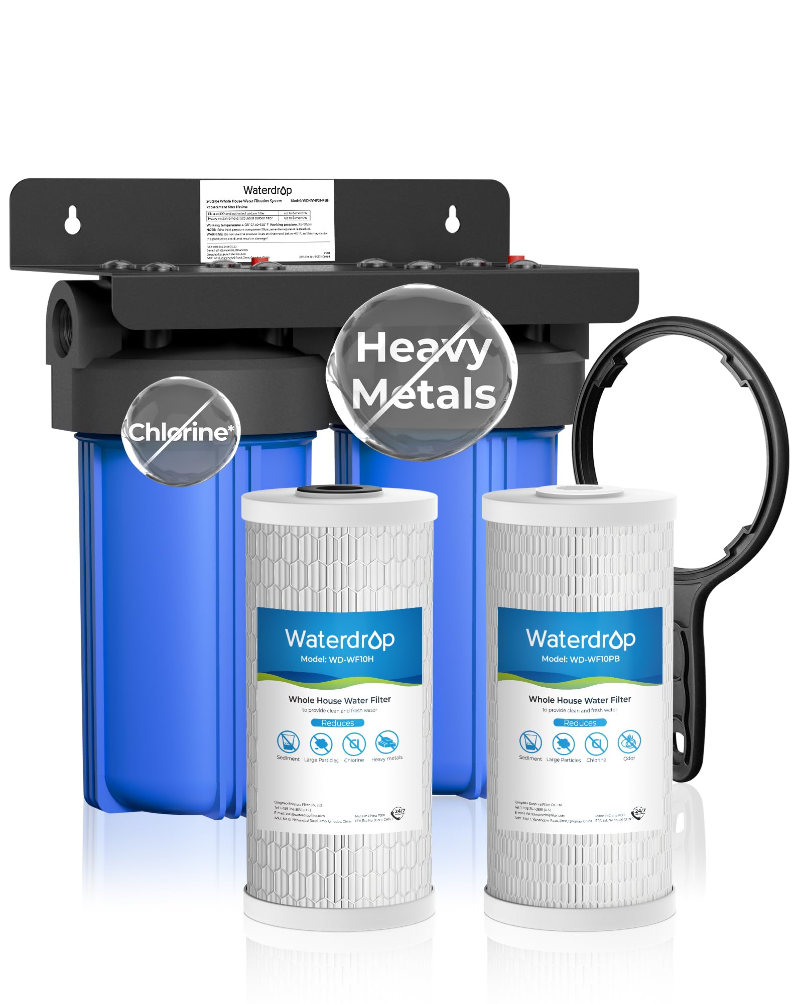 Waterdrop Whole House Water Filter System, with Carbon Filter and Sediment Filter, 5-Stage Filtration, Highly Reduce Lead, Chlorine, Odor and Taste, 2-Stage 5 Micron WD-WHF21-PG, 1" Inlet/Outlet