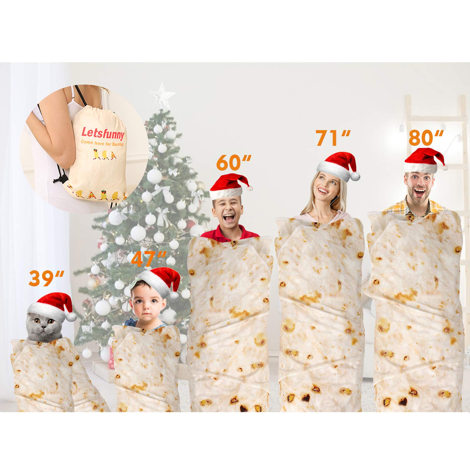 Burrito Tortilla Throw Blanket, 2.0 Double Sided Burritos Taco Tortilla Wrap Blankets,Giant Funny Realistic Flannel Food Round Blankets,Funny Gifts for Kids Newborn Toddler Dog Cat Baby Shower 47in