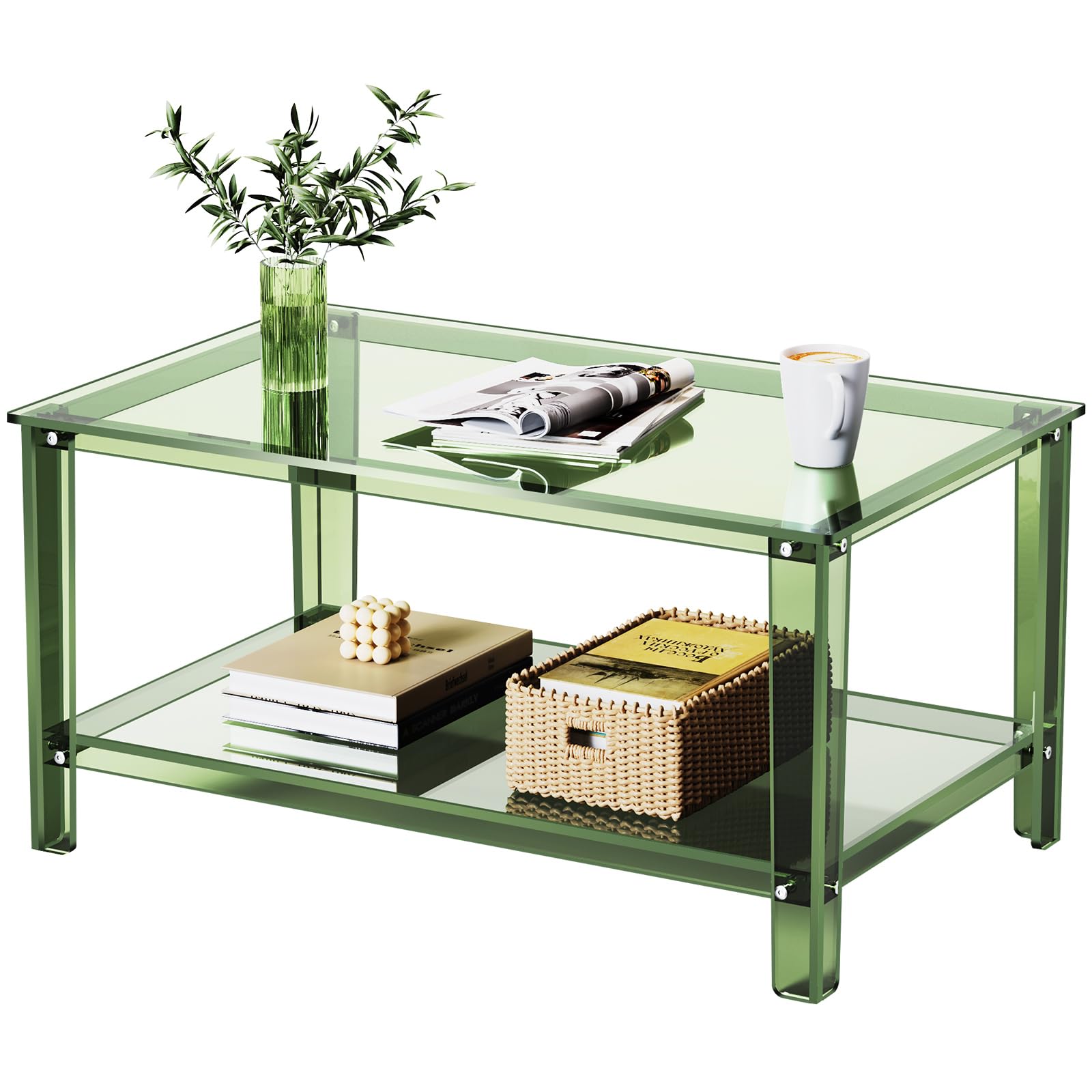 Acrylic Coffee Table with Storage Shelf,Rectangle Living Room 2-Tier Center Table for Small Spaces (Rectangle, Pink, Nomal)