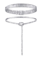 Geyoga 2 Pieces Women Rhinestone Belt for Dress Crystal Diamond Shiny Wide Waist Ladies Belt(Medium, Fit Waist Size 27-34 Inch,Silver)