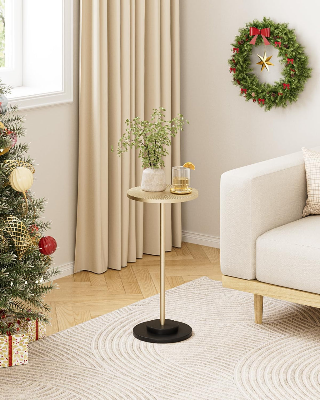 Round Side Table, Small Drink Table for Small Spaces, Modern Accent End Table Coffee Table with Metal Leg for Living Room, Bedroom, Corners, and Office (Gold)