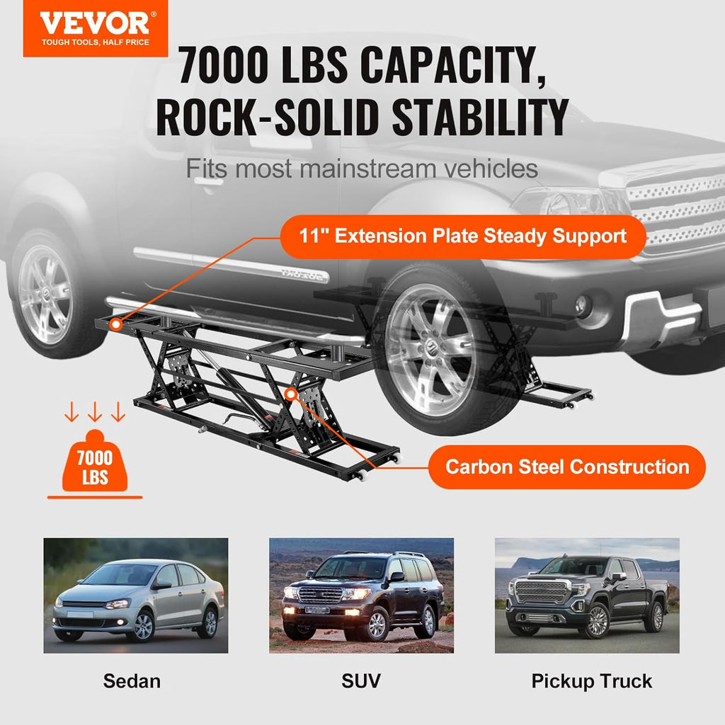VEVOR Portable Car Lift - 7,000 LBS Capacity, 26.8" Max. Height, Heavy-Duty Carbon Steel Truck Lift with 120V Power Unit