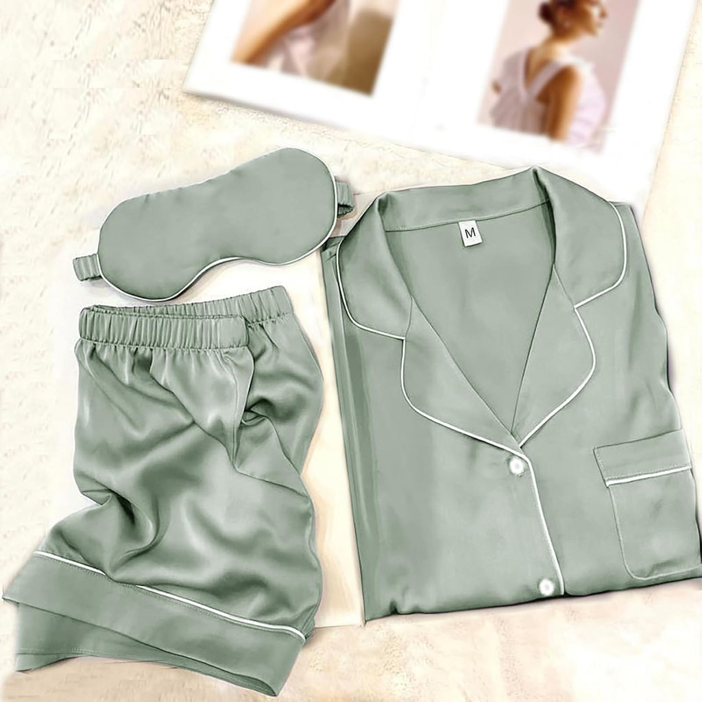 Womens Pajama Sets XS-4XL Silk Satin Pajamas Set Floral 2Pcs Pj Sets Button Down Pjs Set Sleepwear Loungewear