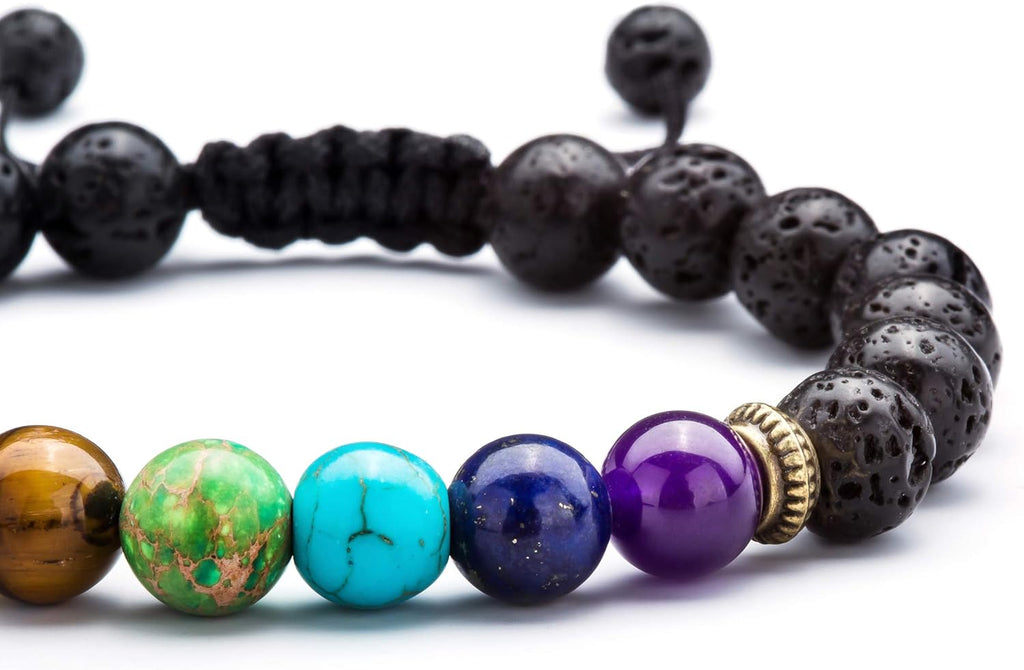 Hamoery Men Women 8mm Lava Rock Beads Chakra Bracelet Braided Rope Natural Stone Yoga Bracelet Bangle