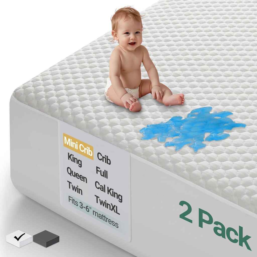 OhGeni 100% Waterproof Queen Size Mattress Protector,Soft Mattress Pad, Cooling Breathable Fitted Sheets,Washable Bed Cover,Non-Slip Deep Pocket,Noiseless for Bedroom