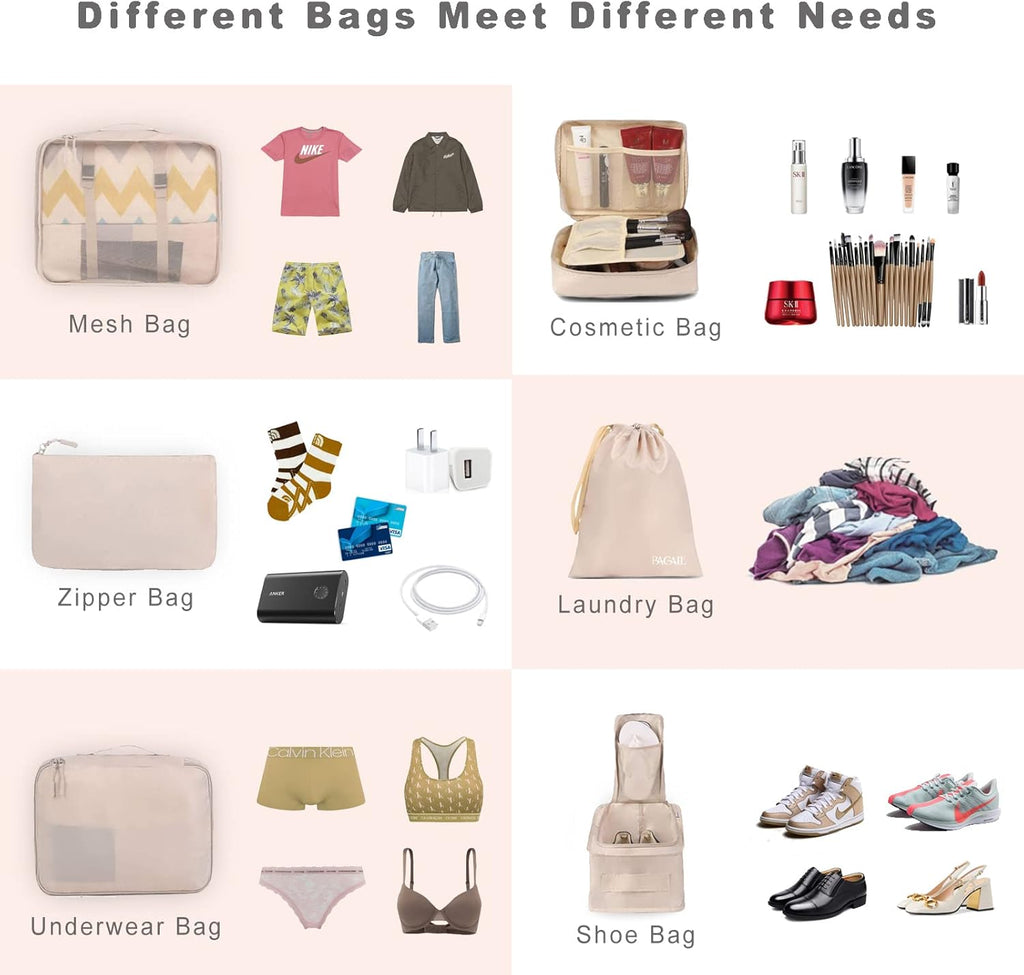 BAGAIL 8 Set Packing Cubes Luggage Organizer Bags for Travel Accessories-Cream