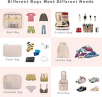 BAGAIL 8 Set Packing Cubes Luggage Organizer Bags for Travel Accessories-Cream