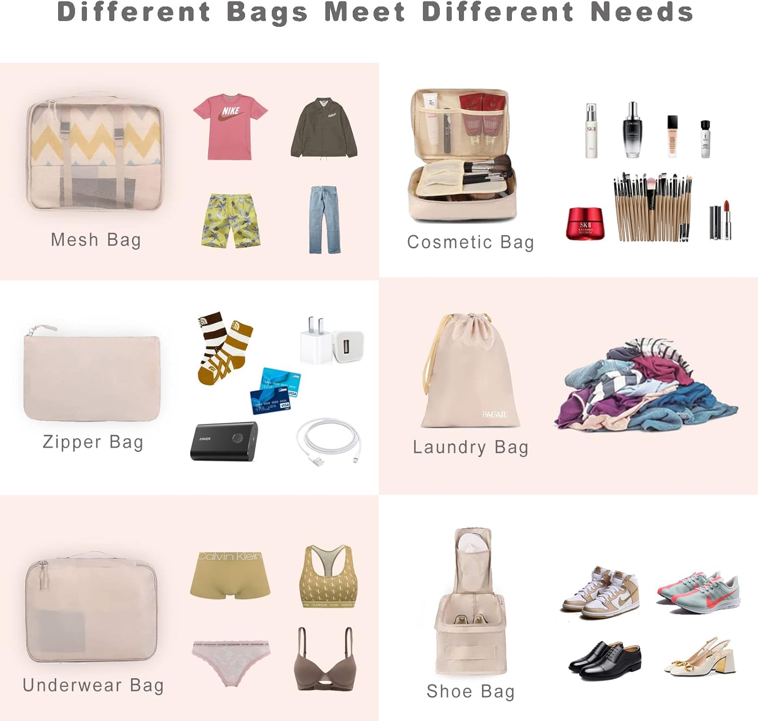 BAGAIL 8 Set Packing Cubes Luggage Organizer Bags for Travel Accessories-Cream