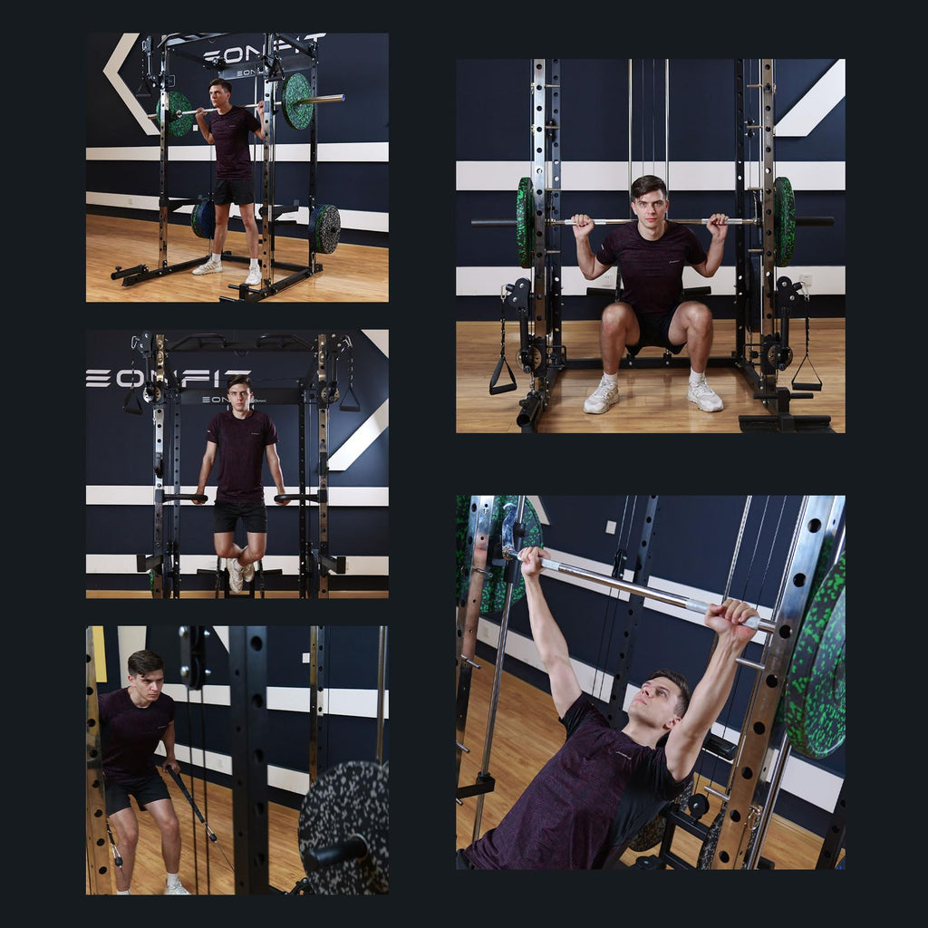 EonfitOmni Eonfit E3 Smith Machine for Home Gym with Cable Crossover System, Multi-Function Power Cage Squat Rack with LAT Pulldown for Home Gym Equipment