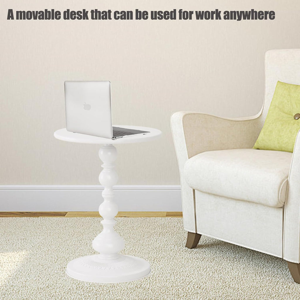 Pedestal White Metal Side Table, Small Sofa Coffee Table, Small TV Tray Table for The Sofa In the Living Room and Bedroom, Mini Coffee Table is Lightweight and Convenient to Move, 20.47 (H) *11.8 (W)