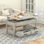 42'' Lift Top Coffee Table with LED, 4-in-1 Multifunctional Coffee Table with Drawers and Hidden Compartments, Converts to Dining Table for Living Room, Reception Room, Grey